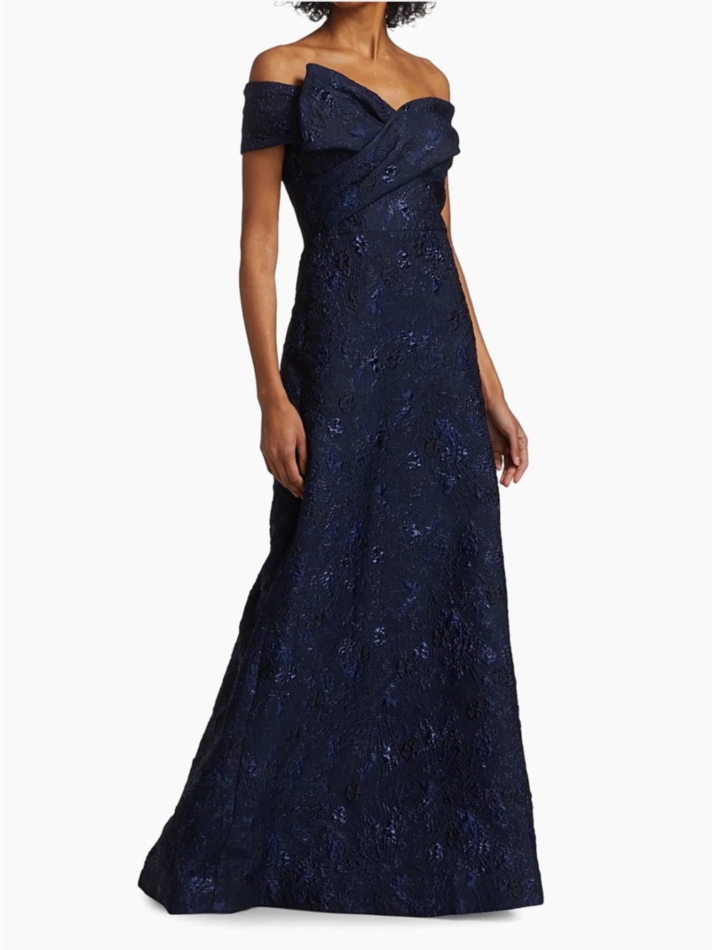 Rickie Freeman For Teri Jon Off-the-Shoulder Metallic Jacquard Gown Size 12 NEW - Picture 2 of 11